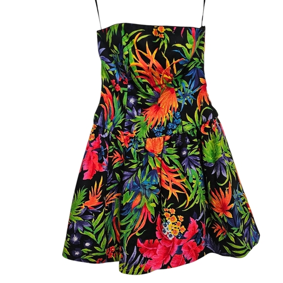 A.J. Bari 80s Strapless Floral Bright Colorful Dress Tropical Homecoming Prom - Picture 1 of 11